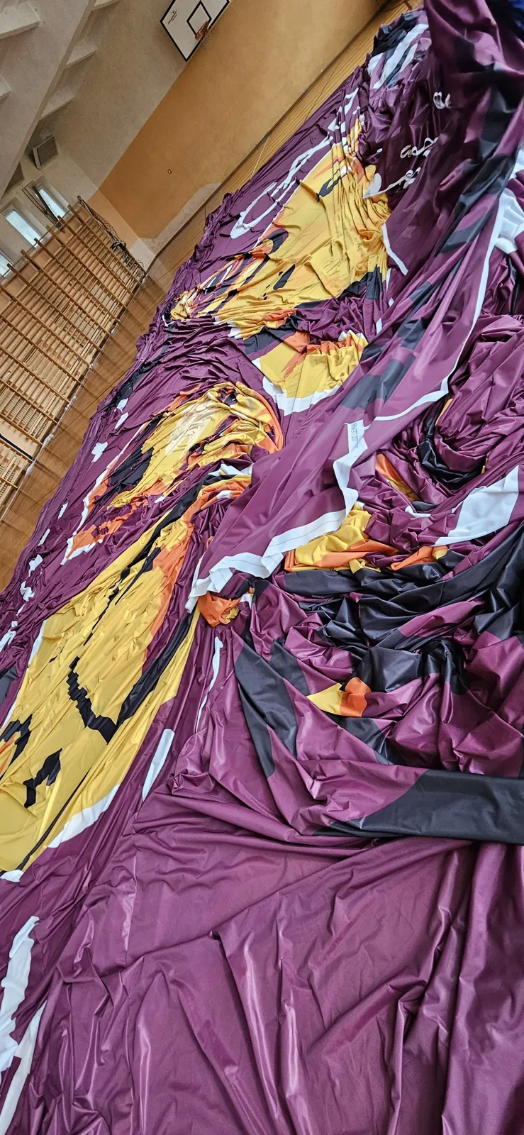 Close-up of the purple and gold print on the sector flag
